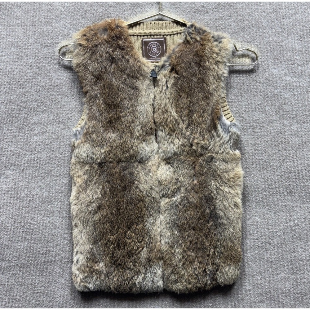 Double‎ D Ranch 100% Rabbit Fur Vest Full Zip Sleeveless Women Small Tan EUC